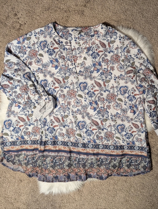 croft & barrow Tops - Boho Floral 3/4 Sleeve Top with Blue and Rust Size 1X